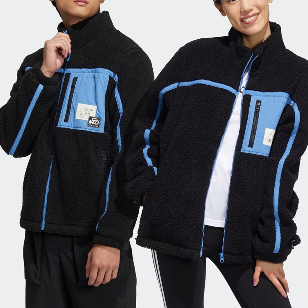 adidas neo U Radio W Jkt Contrasting Colors Pocket Fleece Stay Warm logo Sports Stand Collar Jacket Black Unisex HG9038