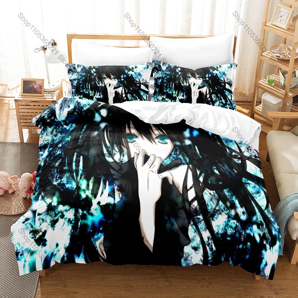 Cool Black Rock Shooter BRS Dark Star Cannon Battle Fantasy Anime Bedding Set Includes Duvet Cover 2 Pillowcases Blue Twin Tail