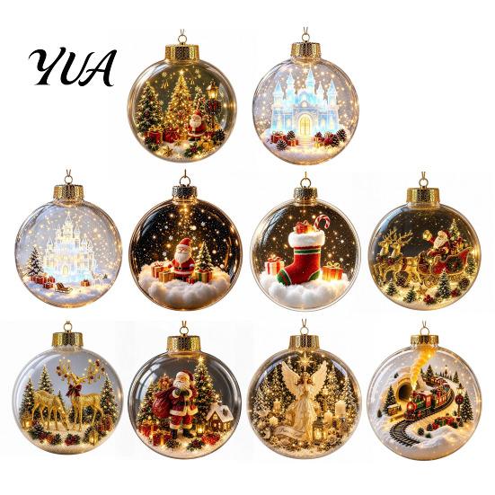 Christmas Gift Exchange Souvenirs Glowing Story Ornament, Mini Holiday Scene Light Up Ball Tree Hanging Ornaments Decoration, Acrylic Clear