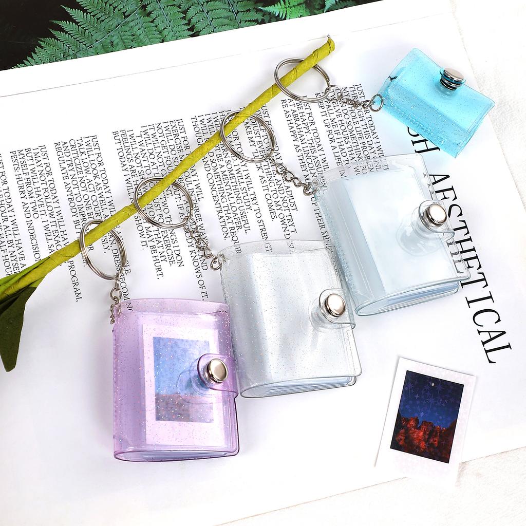 16 Sheets Cute Mini Keychain Photo Album 1/2 Inch Snap Button Pocket Folders Journal Note Material Paper Storage Book Stationery