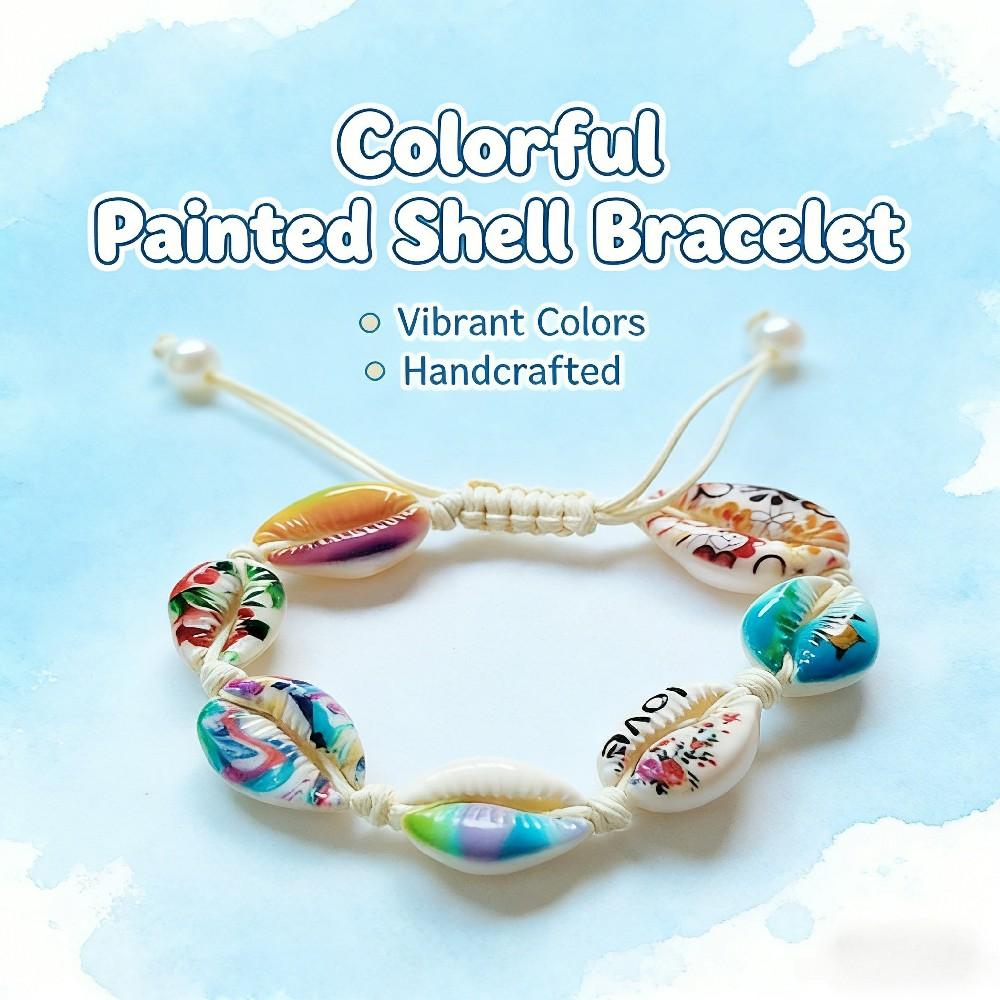 Braccialetto Intrecciato Fai da Te Bianco/colorato, Braccialetto da Donna con Conchiglie Colorate, Moda Estiva, Esterno Spiaggia Lunghezza Regolabile, Pittura a Mano
