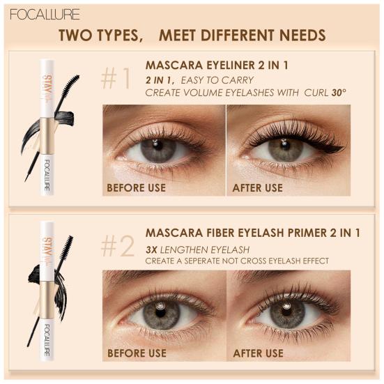 2 in 1 Long Thick Waterproof Non Smudge Lashes Extension Eye Makeup for Women