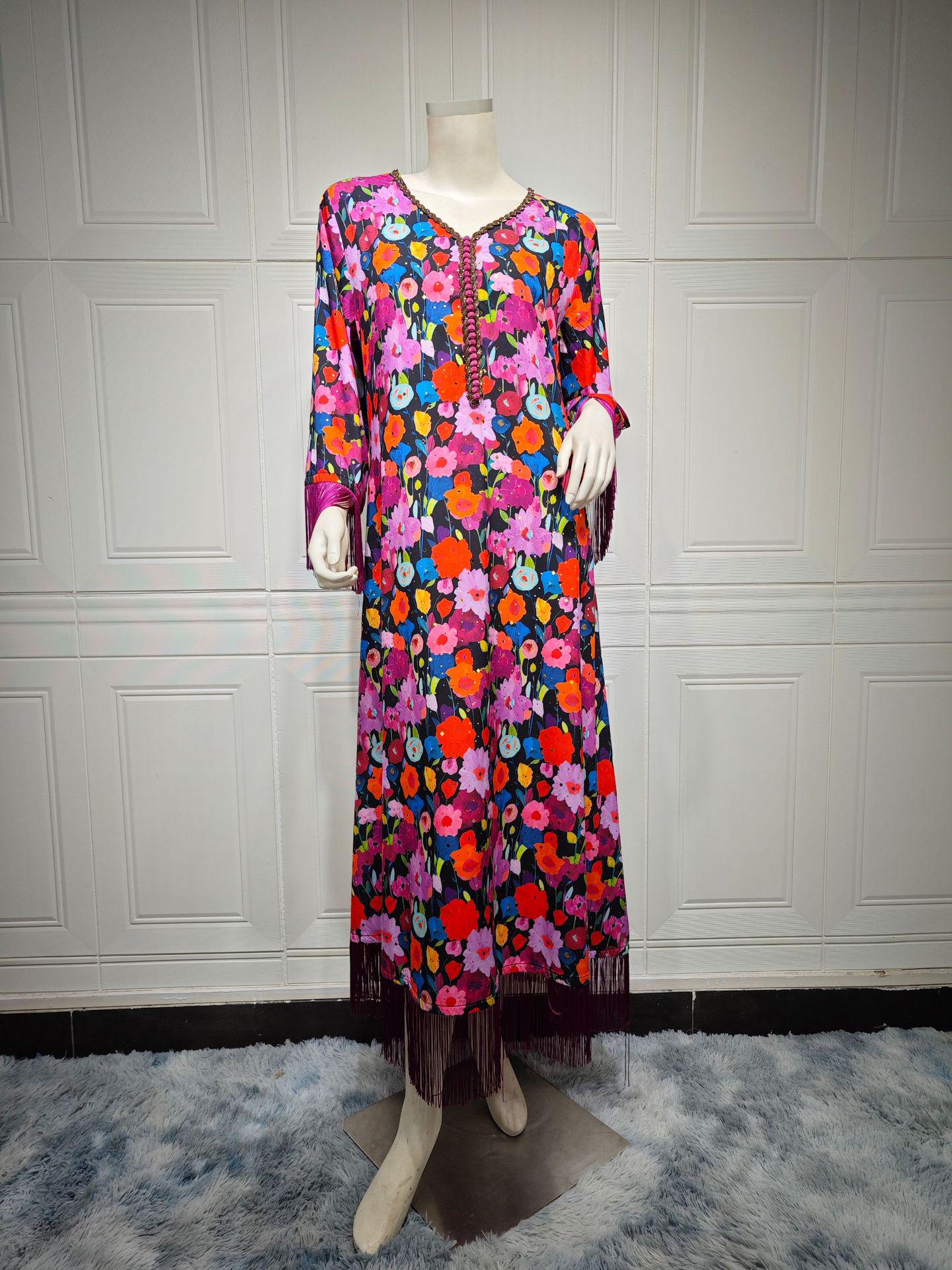 

AB366 Женская этническая джалабия: Повседневное мусульманское платье-халат с арабским принтом, Дубай Medium фиолетовый