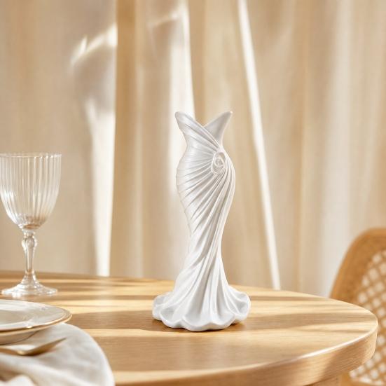 DYS 3D Printed Evening Gown Shaped Vase, Elegant Dress Sculpture Flower Pot, Minimalist Home Ornament for Entryway Side Cabinet