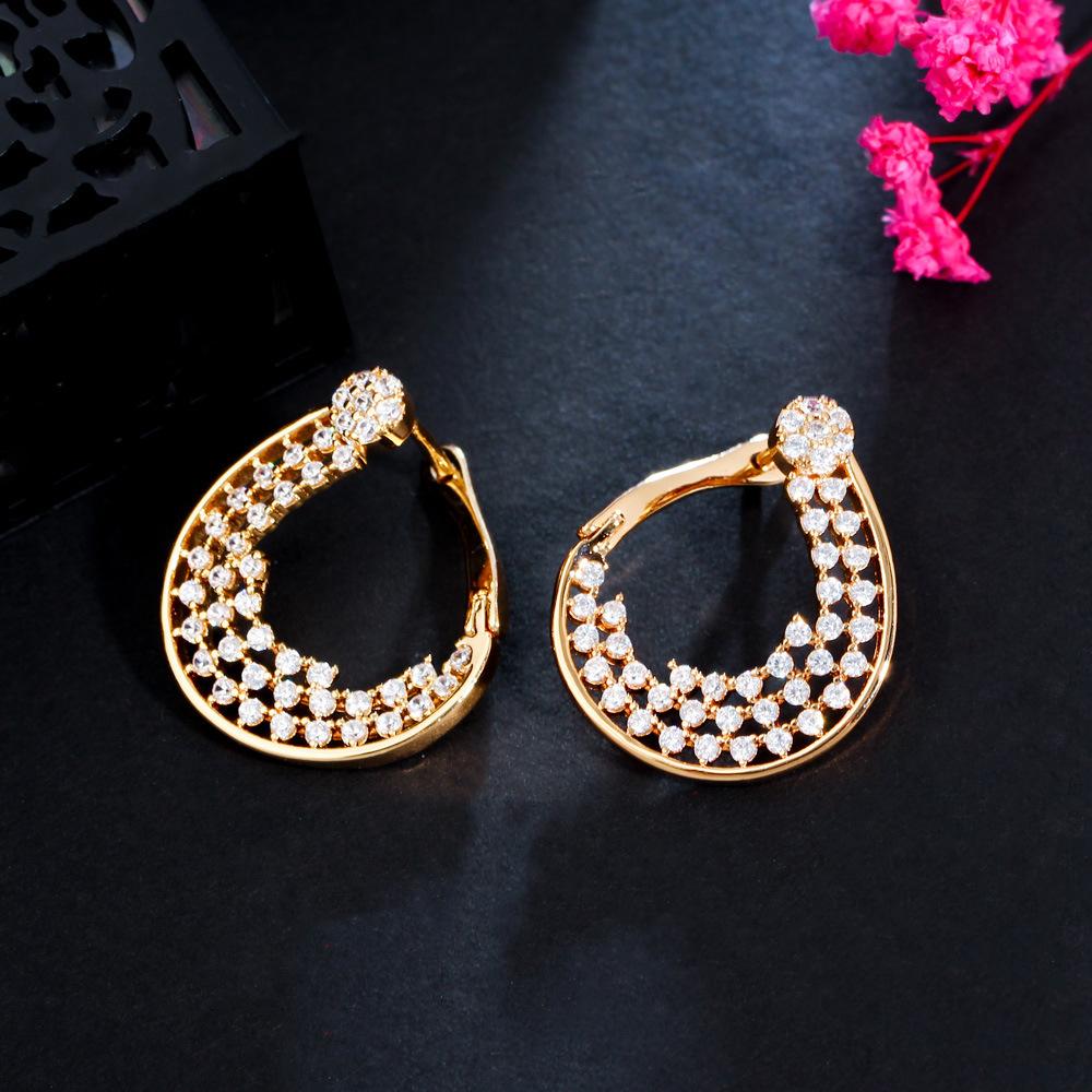 Trendy Retro Brass Electroplated 18K Gold Micro-Inlaid Zircon Earrings, Earrings, Ear Buckles.