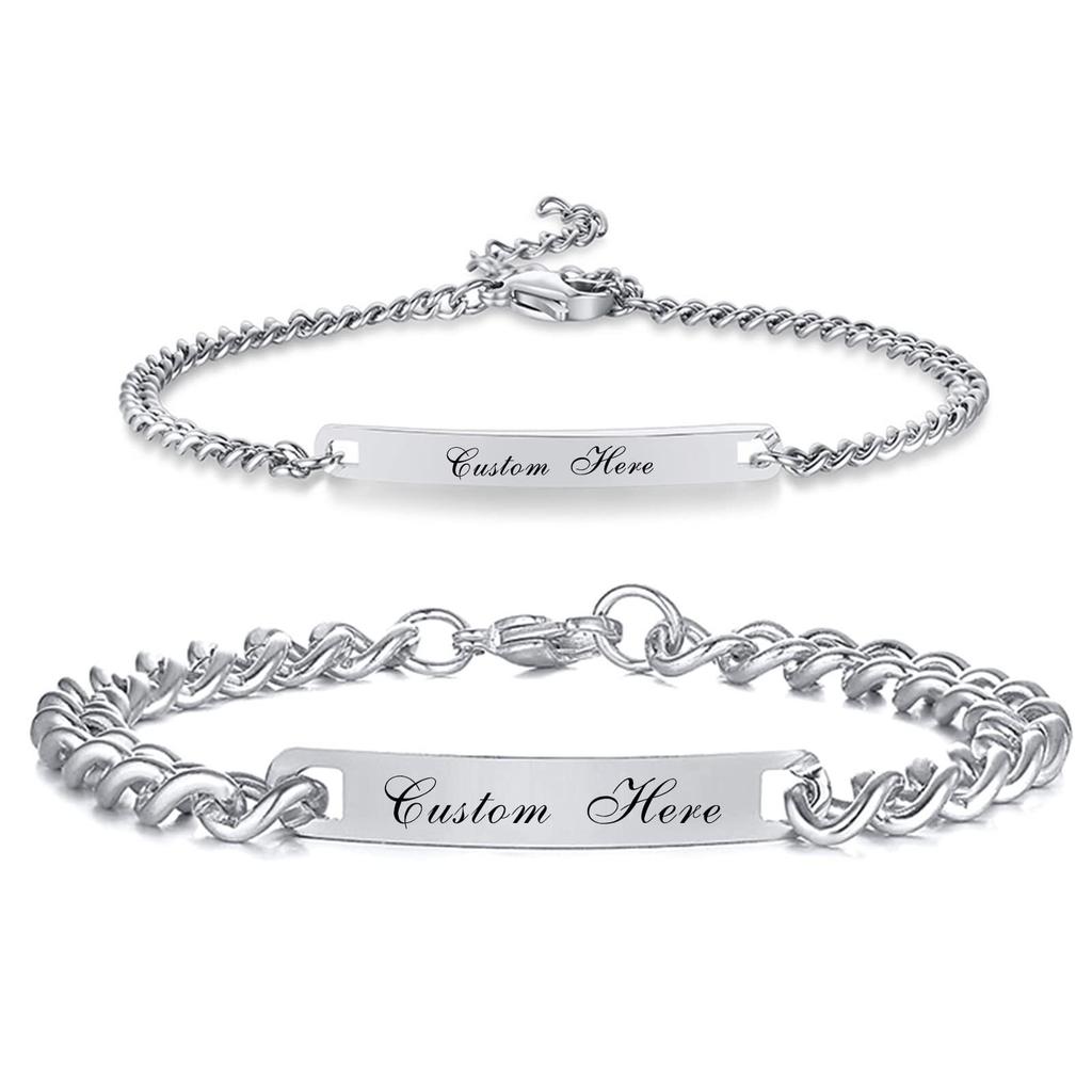 Vnox Free Engraving Namepate Bracelets For Women Men Stainless Steel Silver Color Adjustable Chain Bracelet Fashion Jewelry