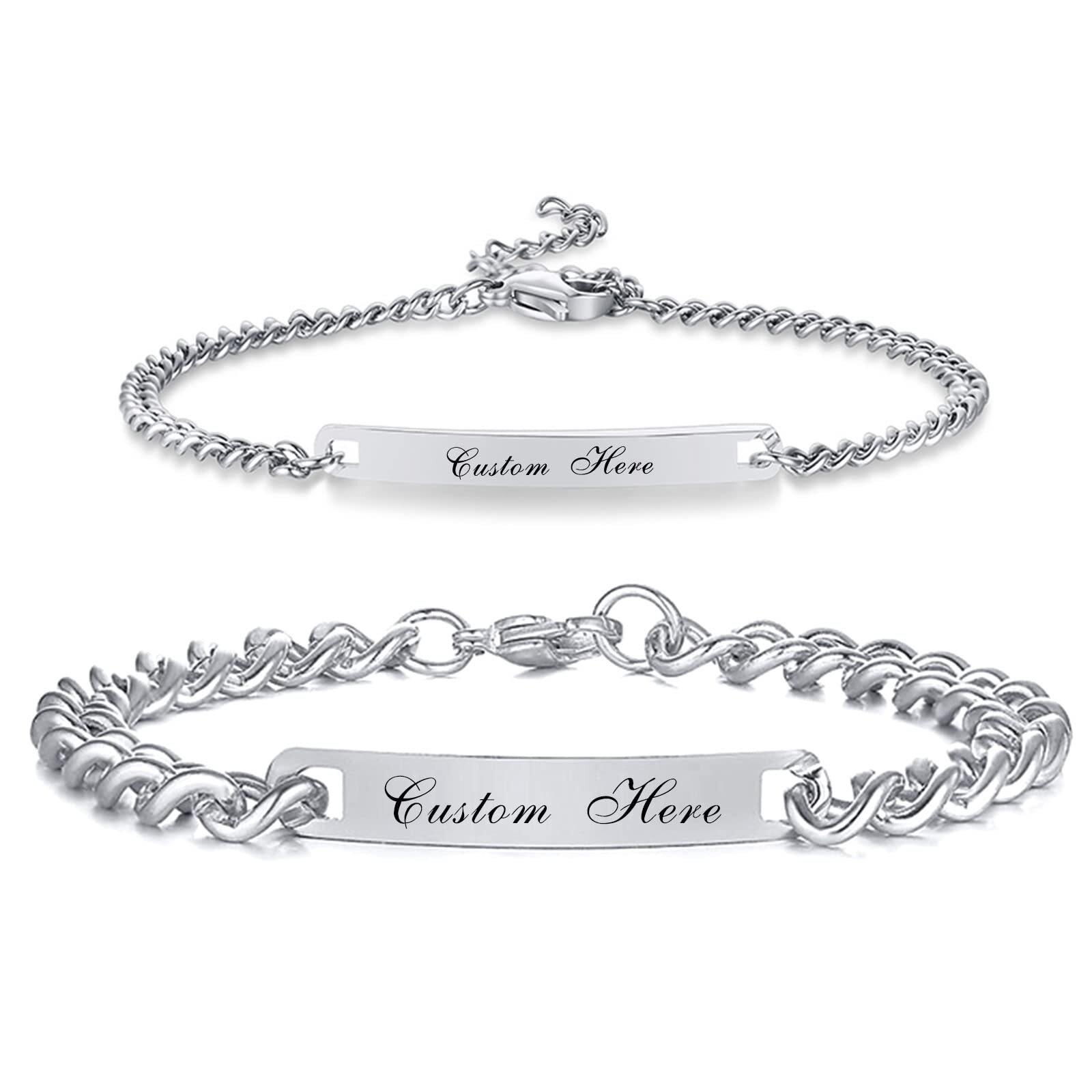 

Vnox Free Engraving Namepate Bracelets For Women Men Stainless Steel Silver Color Adjustable Chain Bracelet Fashion Jewelry
