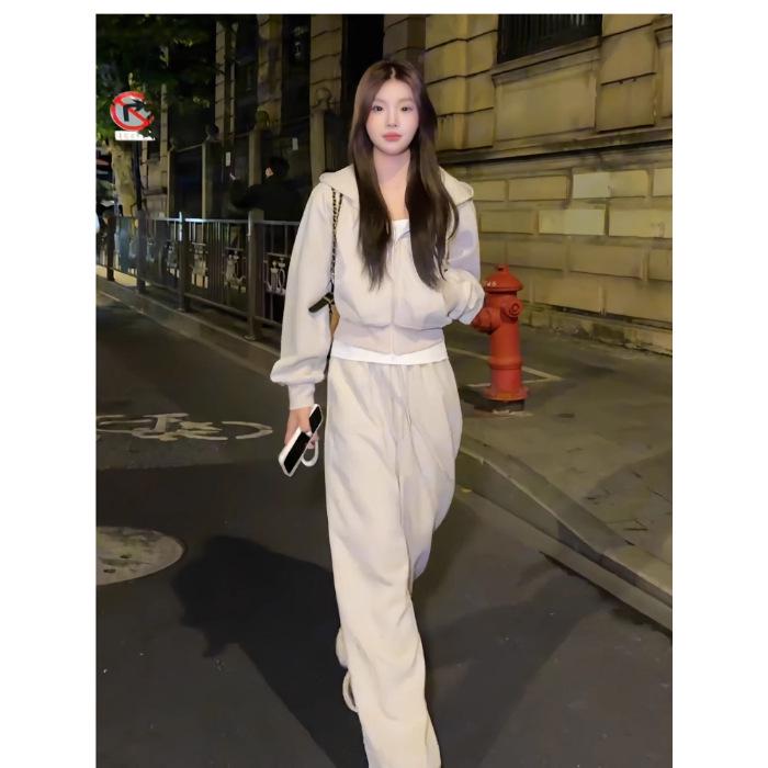 

2025 Autumn Women s Korean Style Casual Hoodie & Wide-Leg Pants Two-Piece Set M