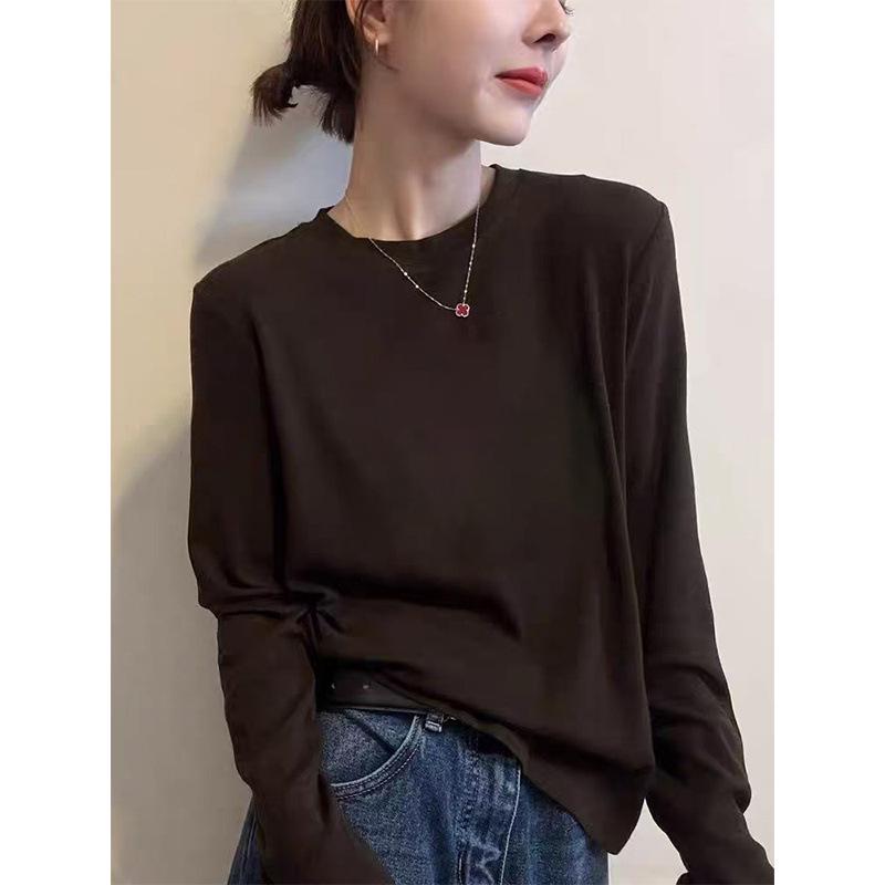 

Grey Fashionable Women s Threaded Right Shoulder Long Sleeve Top for Spring, Autumn & Winter 2XL колір темно кави