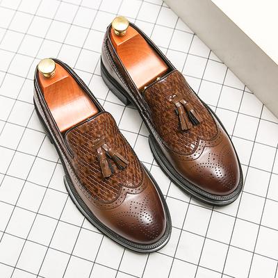 New Arrivals Black Men's Block Carved Leather Shoes Spring Autumn Casual Woven Tassels Shoes Handmade Men Formal Shoe Size 38-46