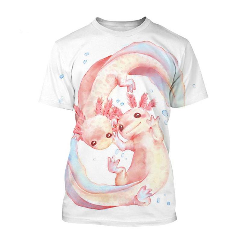 Dier Axolotl 3D Print T-shirt Voor Mannen Dames Zomer Casual Korte Mouw Oversized T-shirts Populair Rond Hals Top Kinder T-shirts