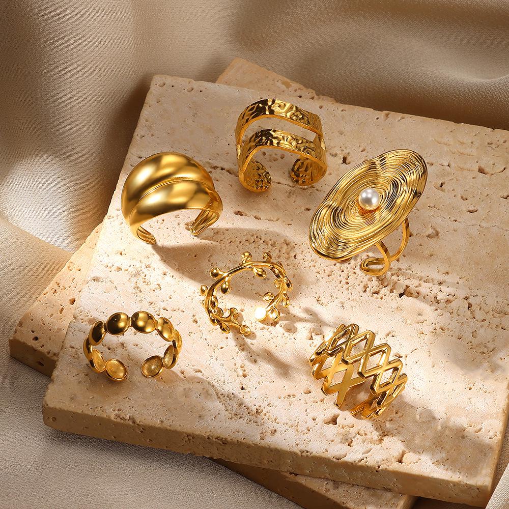18k Gold-Plated Double-Layer Stainless Steel Geometric Open Women's Ring