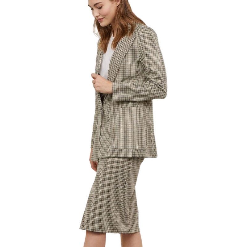 

Женский клетчатый пиджак свободного прямого кроя на одной пуговице Beige houndstooth pattern XXS(32 155/60)