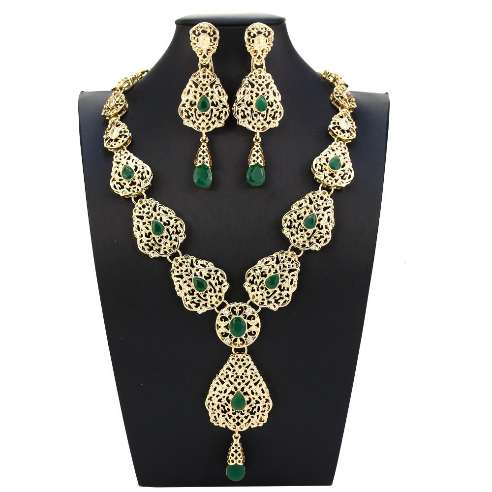 Gold Color Jewelry Sets Long Earring Necklace Set For Women Hollow Arabesque Pendant Necklace Bride Jewelry