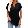 Women's Fashionable Casual Short-sleeved V-neck Button Printed Pullover Top