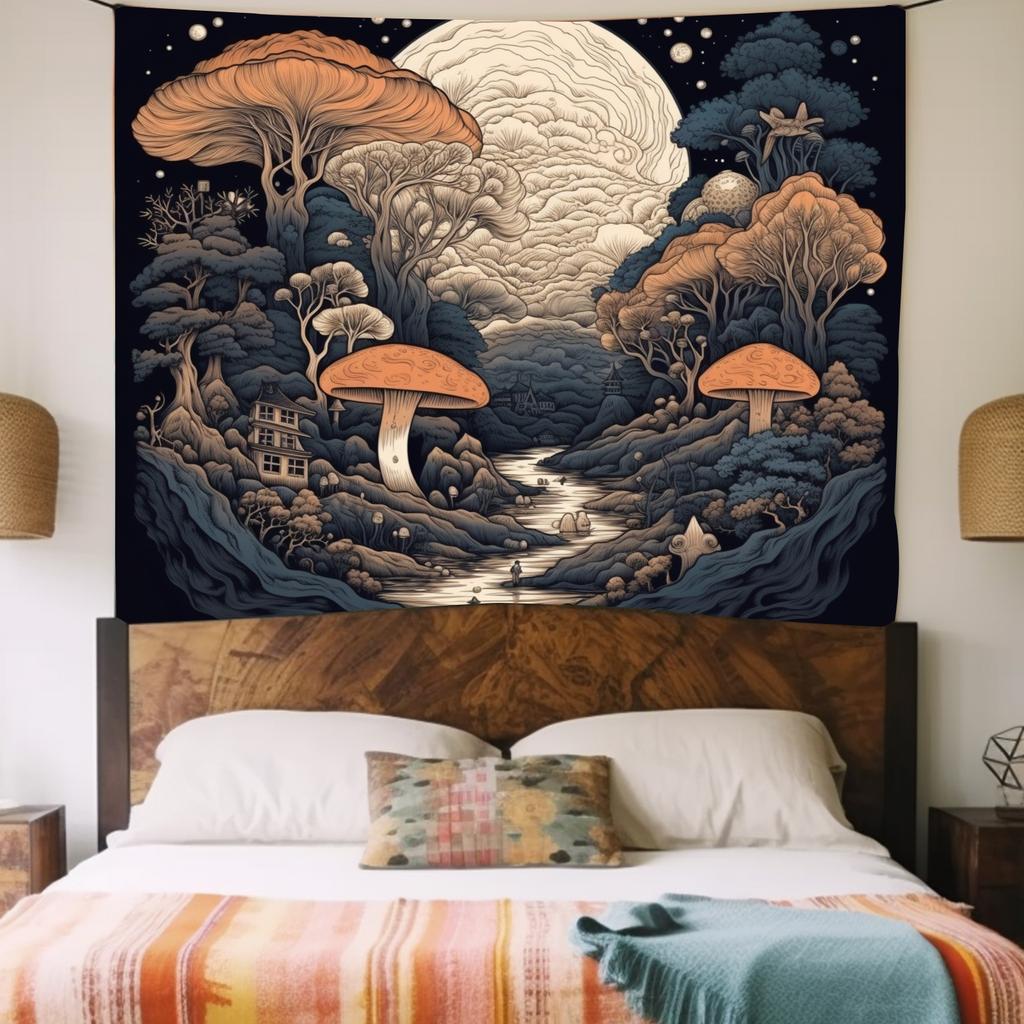 Boho Glow In the Dark Mushroom Tapestry for Living Room Bedroom Tapestry Home Wall Decor
