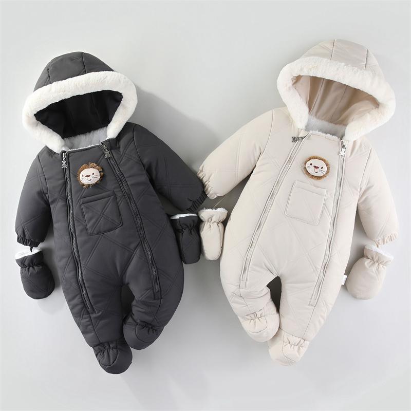 Newborn Baby Girl Jumpsuit Autumn and Winter Baby Romper With Gloves Warm Infant Snowsuit Thicken Cartoon Baby Ski Suit Coat
