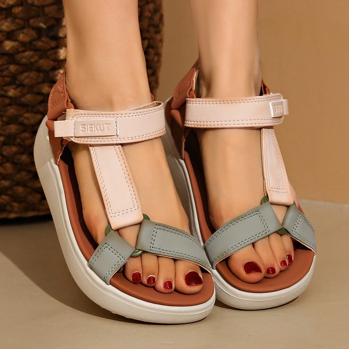 

Женские босоножки для спорта и отдыха на платформе, новинка 2025 года, пляжная обувь с открытым носком на липучке, легкие и удобные босоножки 42 темно-коричневого