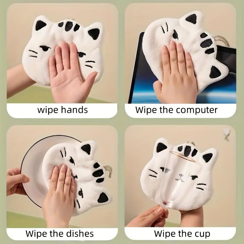 2pcs Cute Cat Hand Towels - Soft, Quick-Dry, Hanging Design with Loop, Adorable Cartoon Cat Face, Perfect for Bathroom, Kitchen, or Outdoor Use