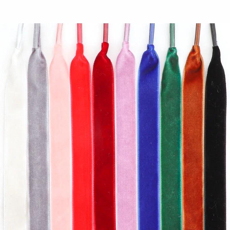 1.5CM Width Velvet Flat Shoelaces Snow Yarn Satin Silk Ribbon Shoelace Fashion Sneakers Shoe Laces for Woman 100/120/140/160cm