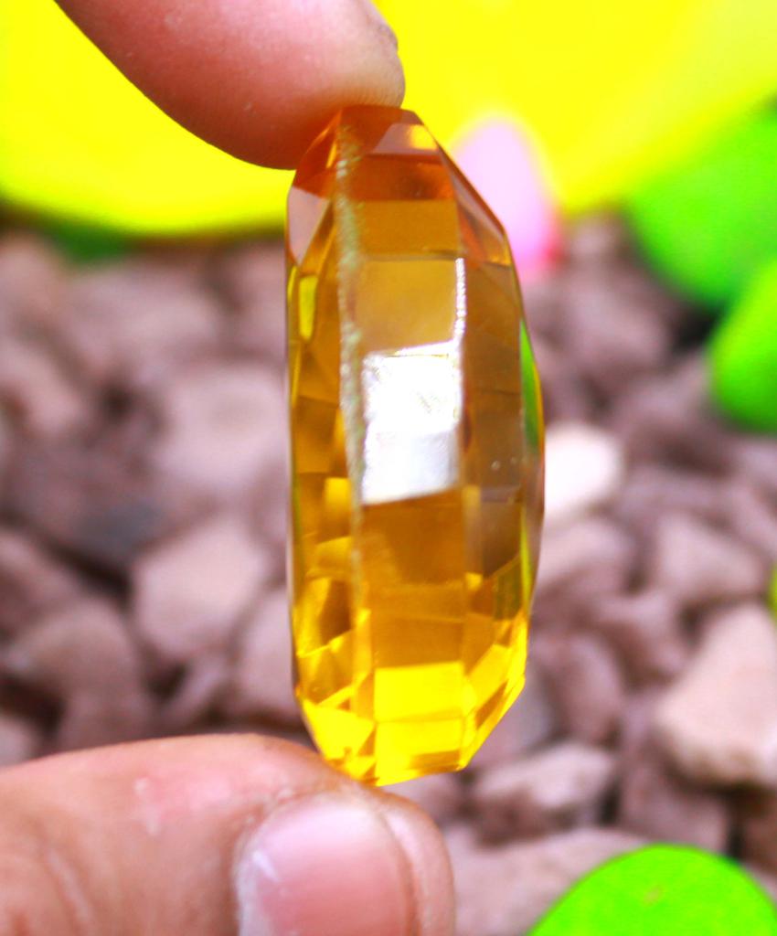 89.05 Carat Unique Quality EGL Pear Shape Certified Yellow Citrine Lab Created Gemstone SN392