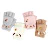 Girls' Cartoon Carrot Flip-Open Plush Gloves - Half-Finger, Thick, Warm for Autumn/Winter