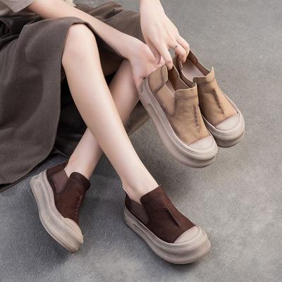 Retro Genuine Leather Flat Platform Shoes Comfortable And Versatile Commuting Women's Slip-on Shoes