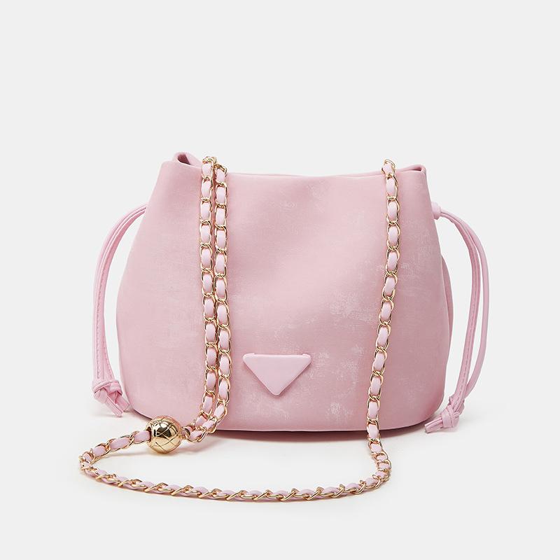 

Сумка-ведро на цепочке с кулиской высокой ценности, универсальная сумка-ведро, женская маленькая сумка, сумка-мессенджер на цепочке, модная сумка-ведро из мягкой кожи розовый