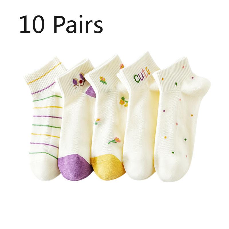 10 Pairs of Female Summer Thin Lovely Trend All Build Sports College Wind Breathable Short Tube Socks