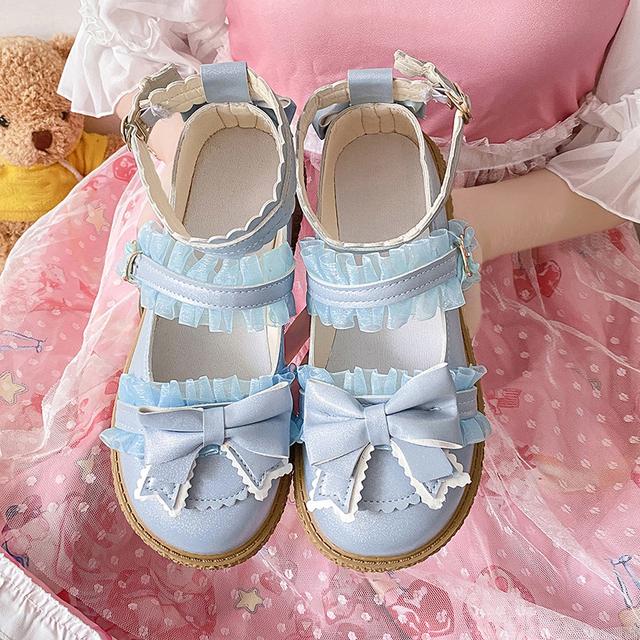 

Rimocy Лоскутная кружевная обувь Мэри Джейн, женская обувь из искусственной кожи, милая обувь на плоской подошве с бантом, женская обувь на платформе, сине-розовая обувь в стиле Лолиты с ремешком на щиколотке 39 синий