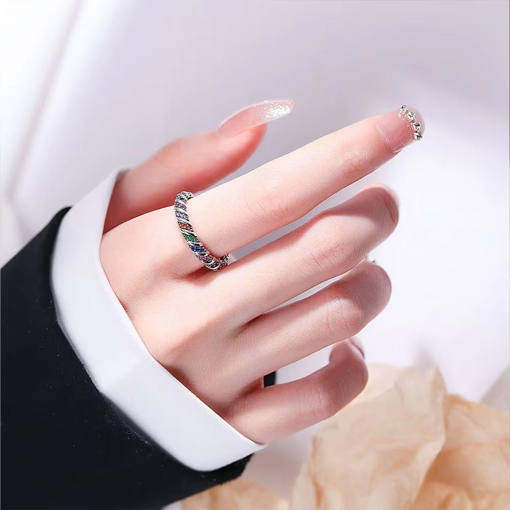 Multicolor Zircon Twisted Rings Gold Color Minimalist Rings Simple Round Stone Rings Women