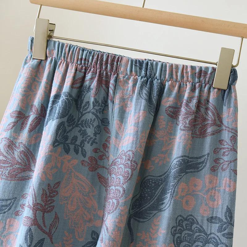 Color Woven Cotton Women's Home Clothes Retro Style Long Sleeve Long Trousers 2 Pcs Pajamas Thin Pijamas Women Clothing Set