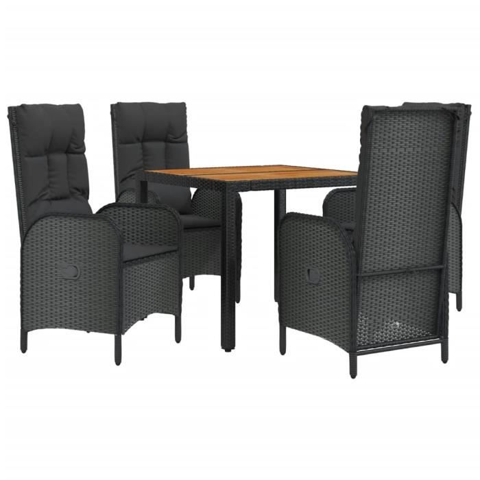 VidaXL Mobilier à dîner de jardin et coussins 5pcs Noir Résine tressée 3185069