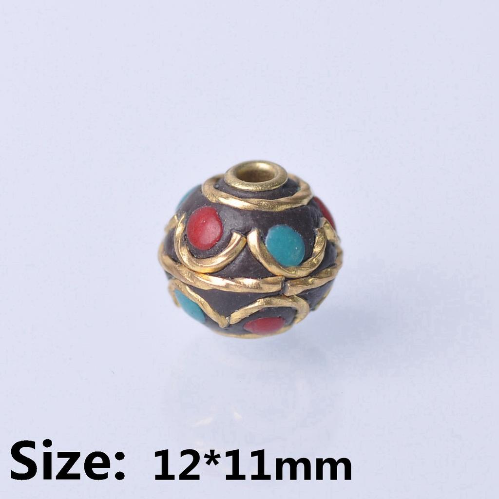 Handmade Nepalese Buddhist Tibetan Brass Metal & Clay Loose Craft Beads for Necklace Jewelry Making DIY