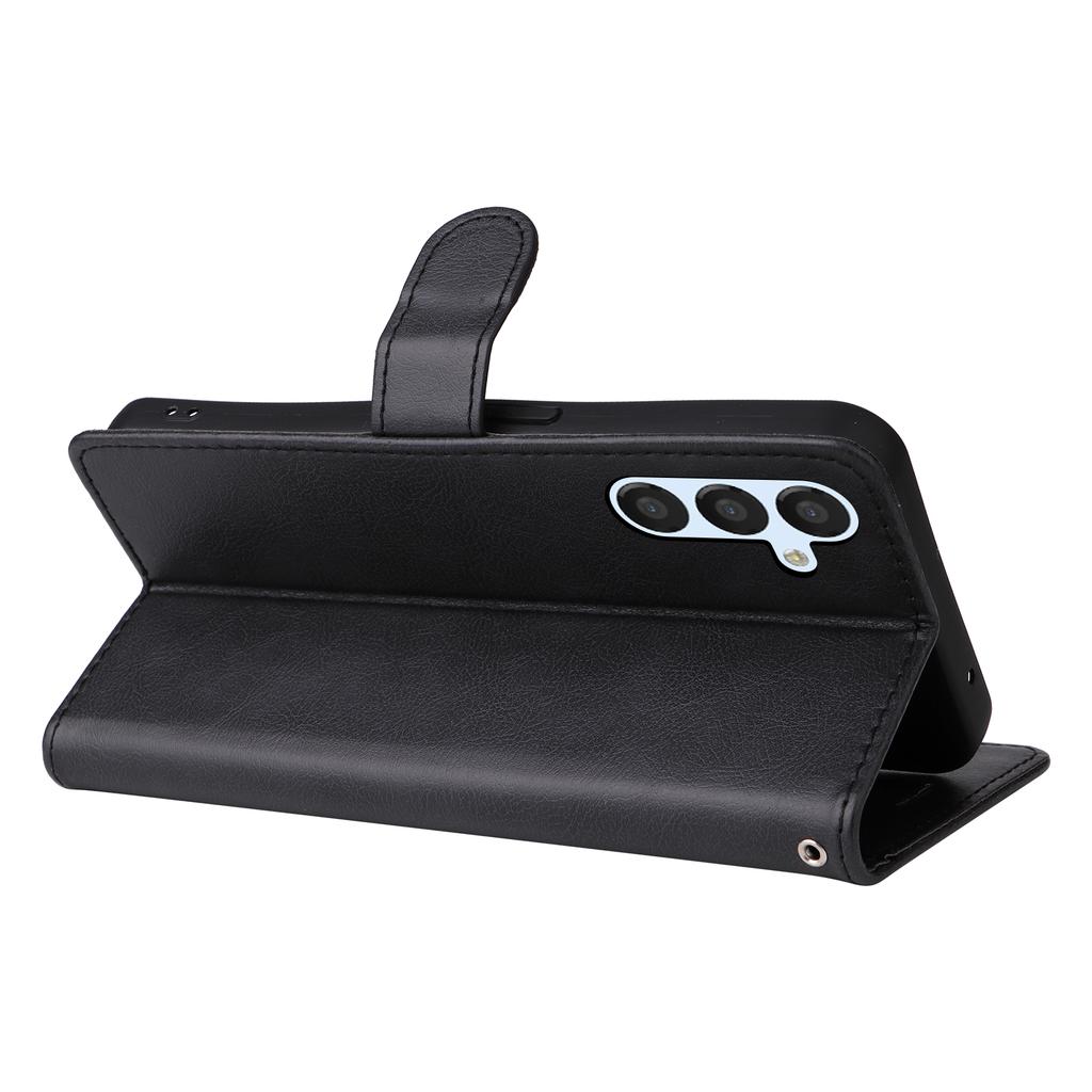 For Samsung Galaxy S23 FE Case Solid Color Leather Mobile Cover Wallet Stand with Strap