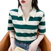 Striped long-sleeved t-shirt women's pure cotton spring and autumn 2025 new thin POLO collar with bottoming shirt temperament top