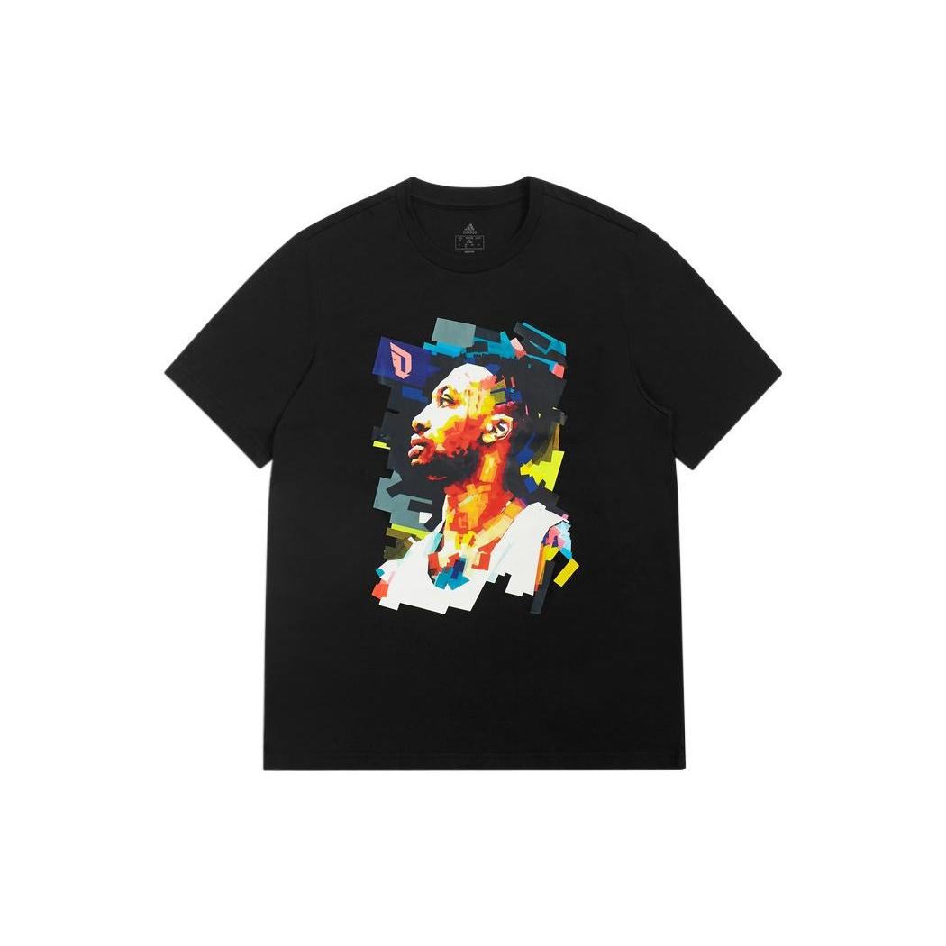 adidas Dame Icon Tee Logo Printing Round Neck Short Sleeve Black T-Shirt Men s HE0471 L
