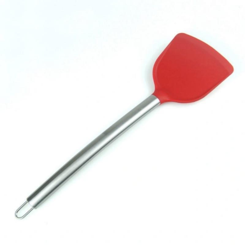 Силиконовая лопатка для вока Нержавеющая сталь Лопатка для готовки с антипригарным покрытием Жаропрочная нетоксичная Лопатка для вока Кухонные принадлежности red