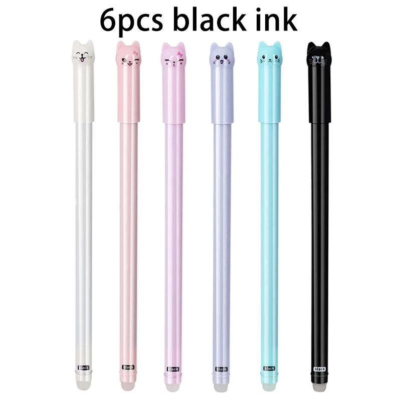 6/12Pcs/Set 0.5mm New Creative Cat Erasable Gel Pen Set Washable Handle Smooth Writing Black Blue Magical Erasable Refill Rod (as the picture,Multi-Colored)