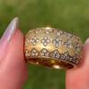 Luxury Italian Handmade Brushed Gold Plated Ring for Women Elegant Full Diamond Clover Fashion Jewelry
