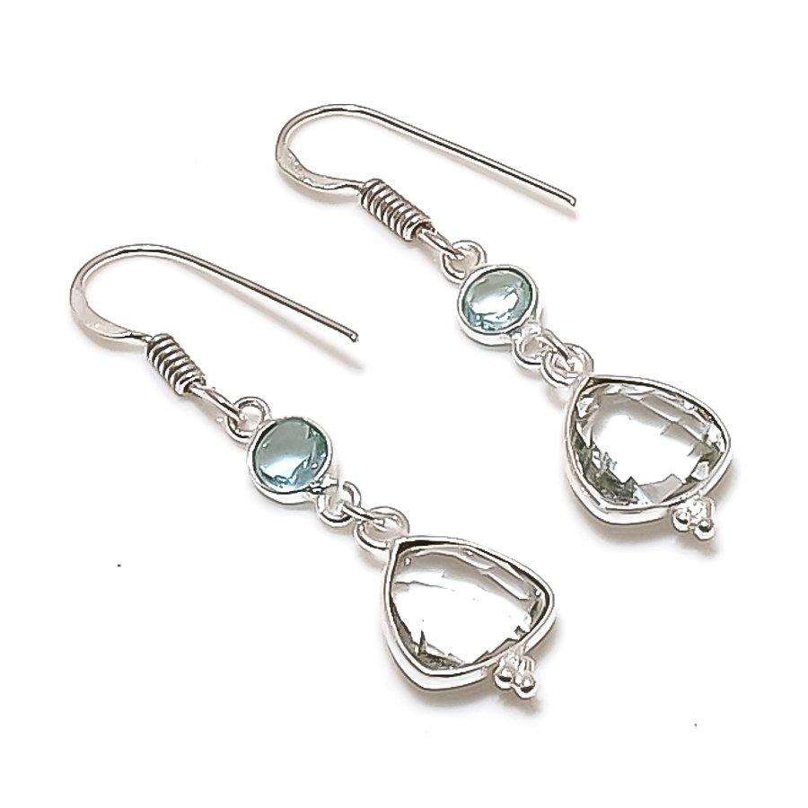 Natural White Topaz, Topaz Gemstone 925 Sterling Silver Earring 1.69  AE-11851