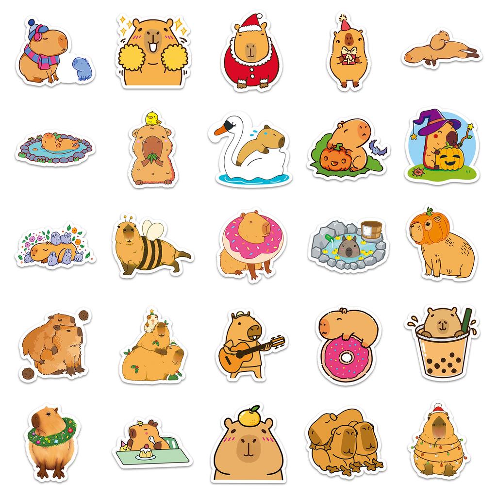 50pcs Capybara Stickers Capybara Cartoon Animal Cute Waterproof Decorative Hand Account Water Cup Sticker