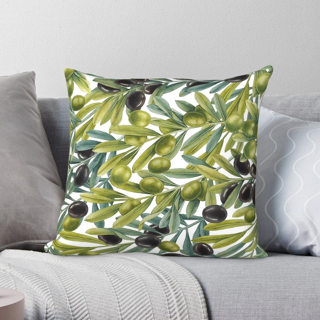 Watercolor Olive Branches Pillowcase Polyester Linen Velvet Printed Zip Decor Throw Pillow Case Sofa Cushion Cover