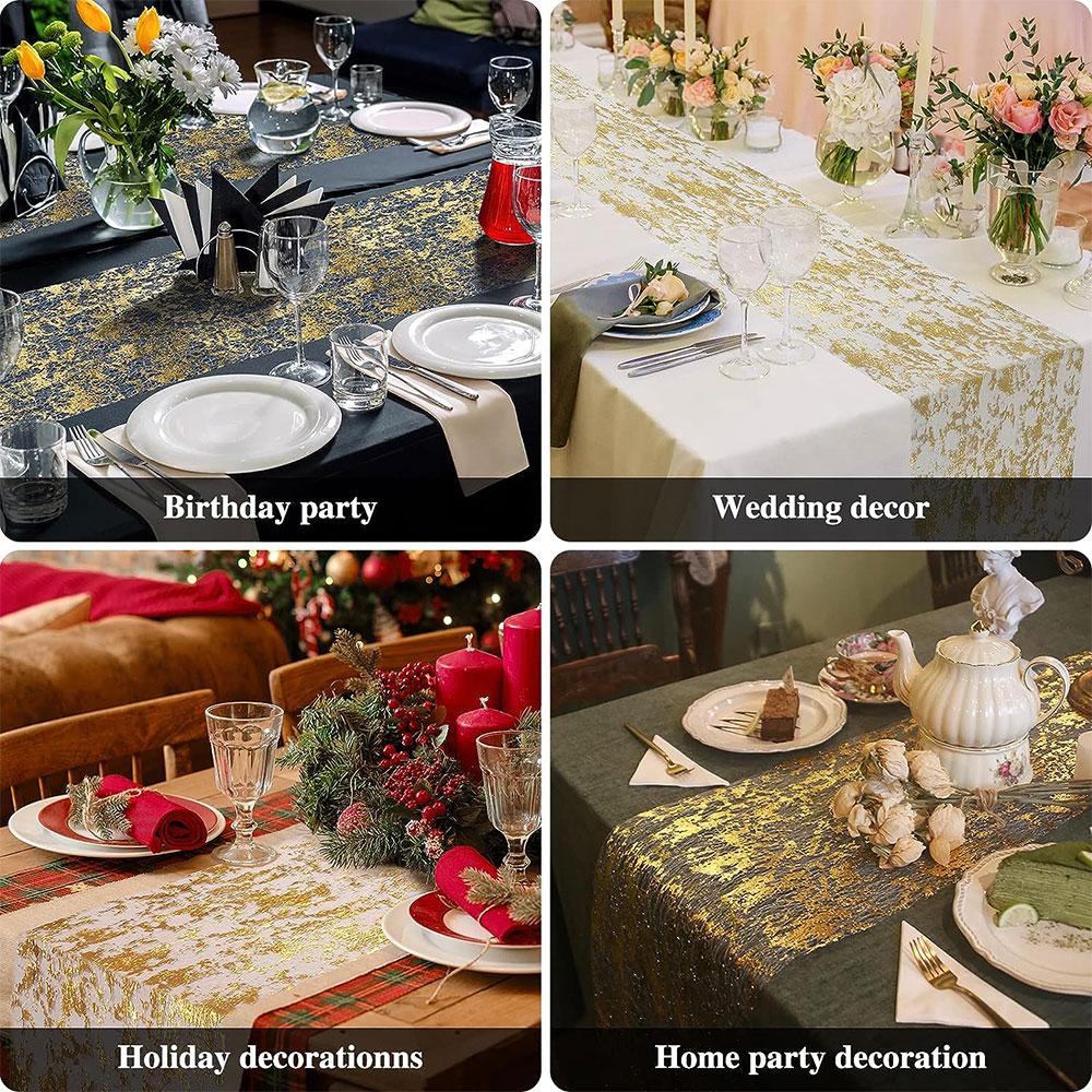 11 In Wide Sequin Glitter Table Runner Metallic Mesh Gold Fabric for Table Decor Christmas Wedding Birthday Supplies Decorations