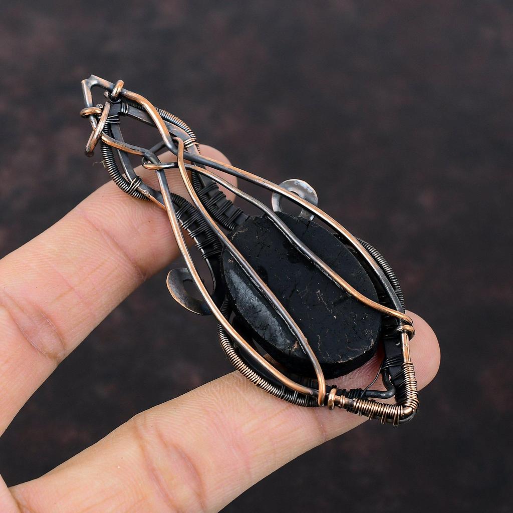 Black Tourmaline Rough Pendant Copper Wire Wrapped Pendant Handmade Pendant Copper Jewelry Gift For Her Gemstone Pendant Wire Design Jewelry