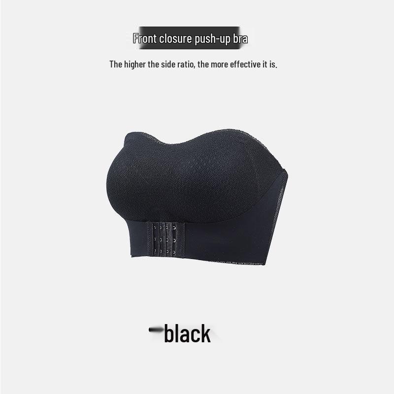 

Большой размер Бесшовный бюстгальтер пуш-ап без бретелек с передней застежкой - Невидимый, Нескользящий и Красивый дизайн спинки 4XL (200-220 jin, 100 BCD) чёрный