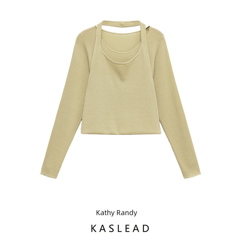 Kaslead New Women Clothes European and American Style Fashion Wear Round Neck Long Sleeve Knitted Top 2893172