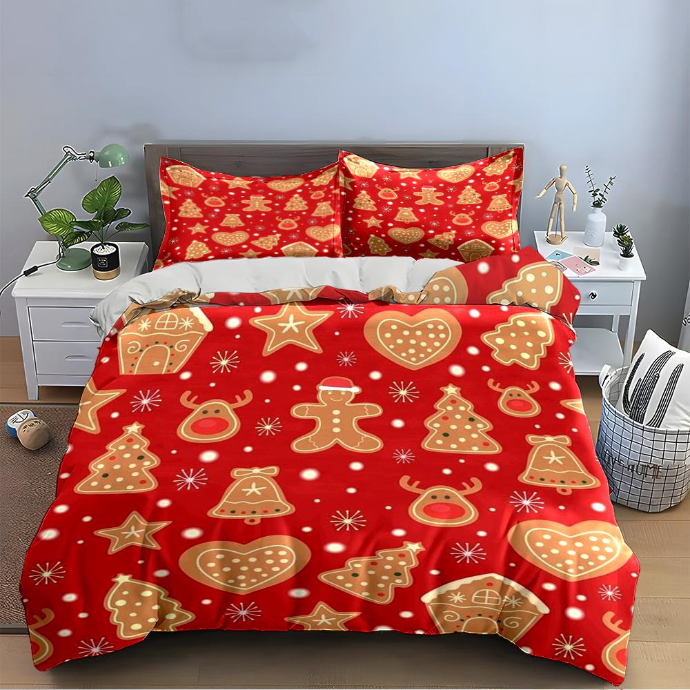 Christmas Gingerbread Pattern Bedding Set Bedding set (1 duvet cover, 2 pillowcases, duvet not included)