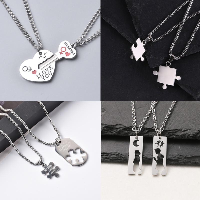 Qianji Love Key Engraved Couple Necklace Set: Creative Fashion Accessory for Partners and Students