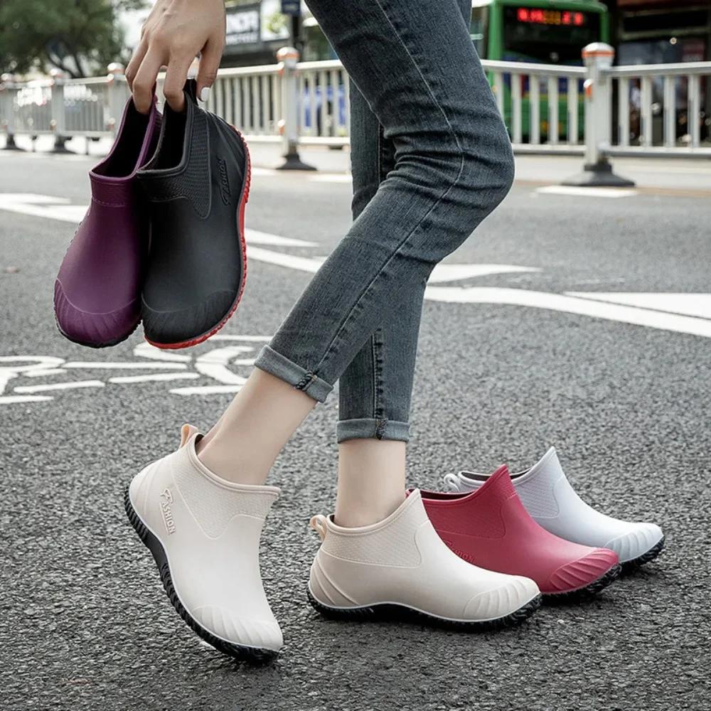 Ankle Boots for Women New Waterproof Low Top Rain Shoes Women Slip Resistant Fashion with Cotton Rain Boots Women Rubber Shoes